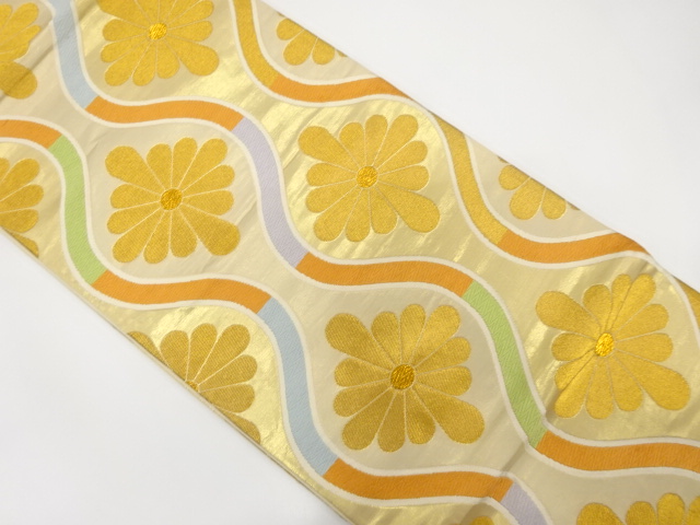 アンティーク　立涌に花模様織り出し袋帯（着用可）